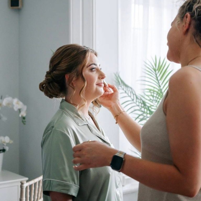 Whirlowbrook Hall Bridal Makeup in progress Luxury bridal makeup in progress at Whirlowbrook Hall, Sheffield, with the bride having professional wedding makeup applied by Mollywood